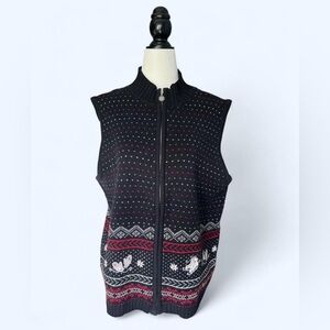 90s Northern Reflections Skates Embroidered Black Cabincore Sweater Vest L